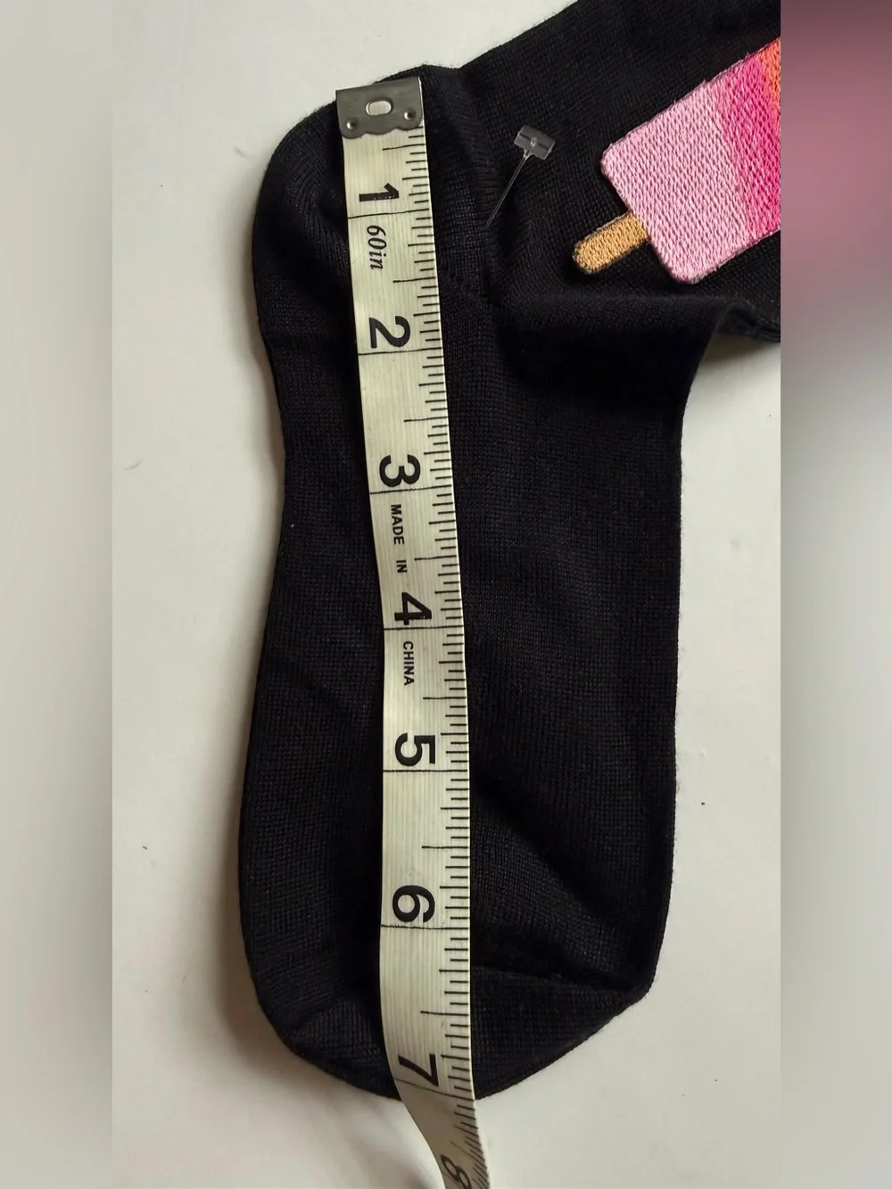 Black Women's Crew Socks with Pink & Orange Popsicle Motif